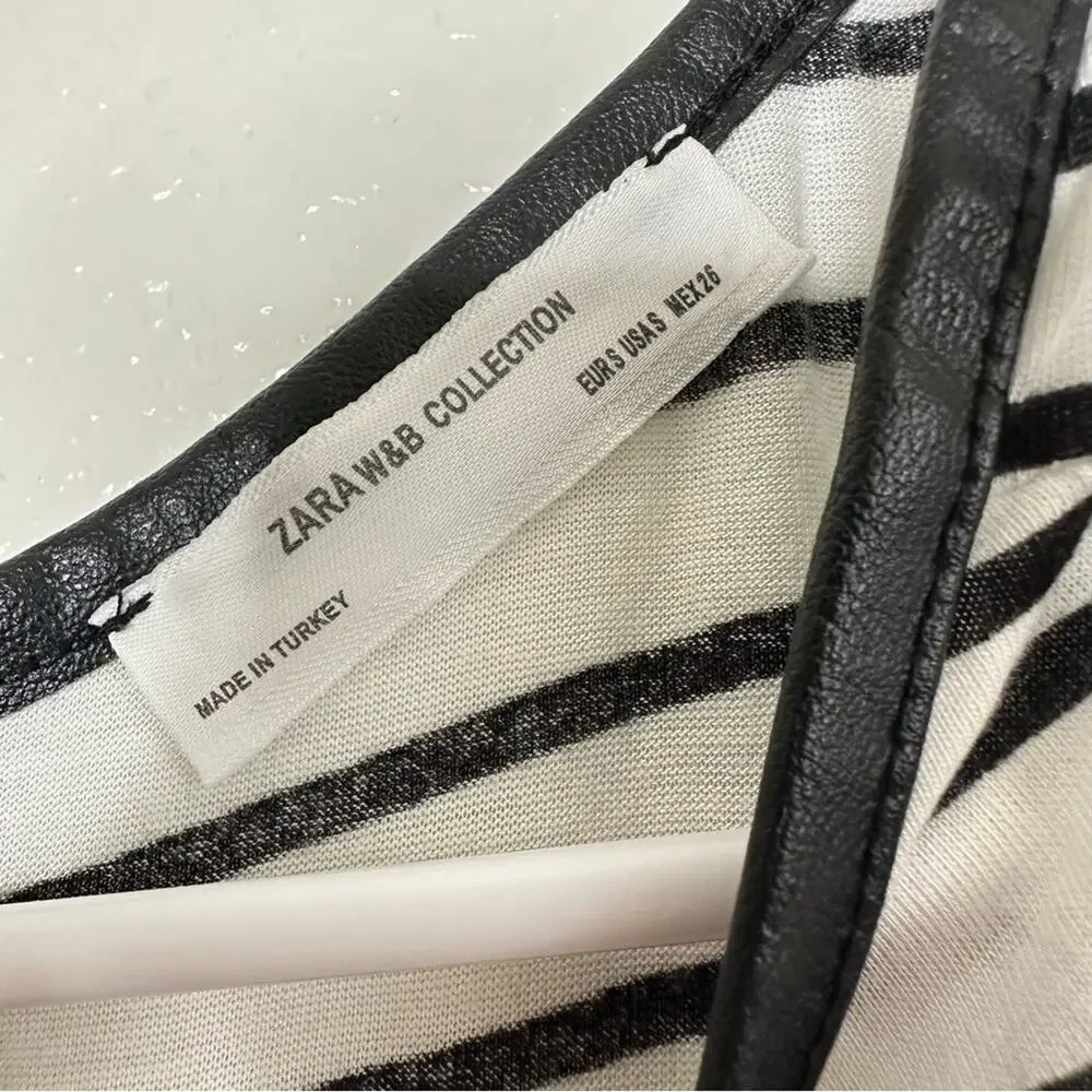 Zara W & B Collection Black and White‎ Striped Short Sleeve Shirt Small